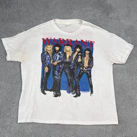 VTG Warrant 1989 Dirt Rotten Filthy Stinkin Rich White T-Shirt Sz XL